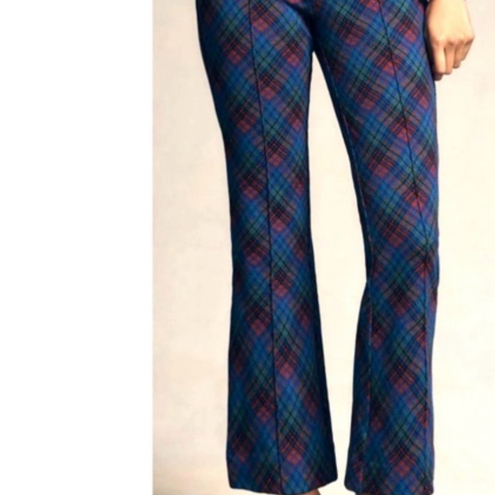 Anthropologie Blue and Purple Plaid Flare Pants